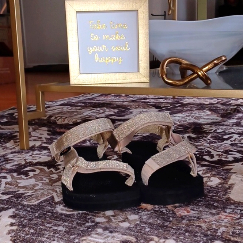 Womens Teva Midform Universal Metallic Champagne Strappy